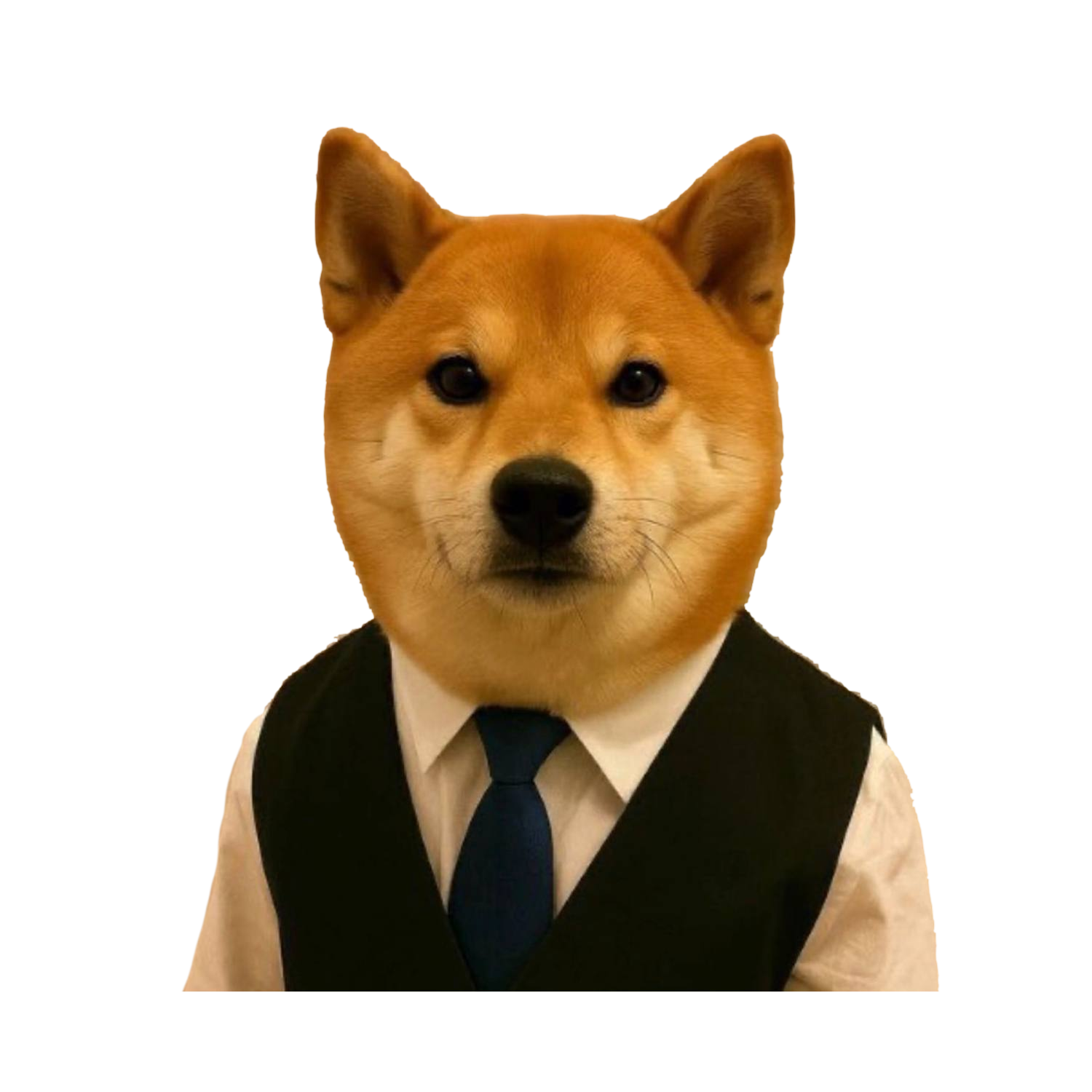 Dog In Vest mascot - a shiba inu wearing a business vest and tie