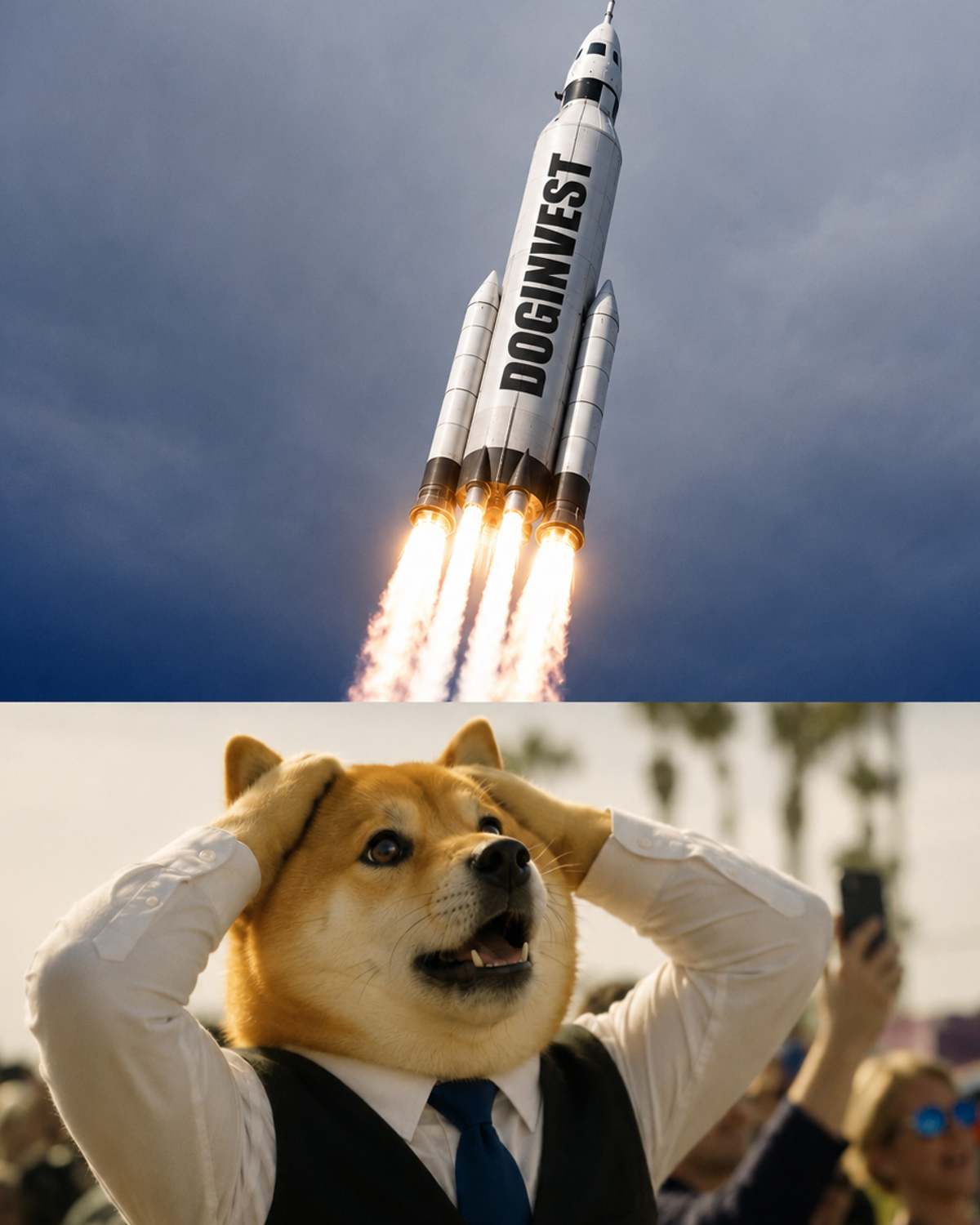 DOGINVEST rocket launching while shocked dog in vest watches